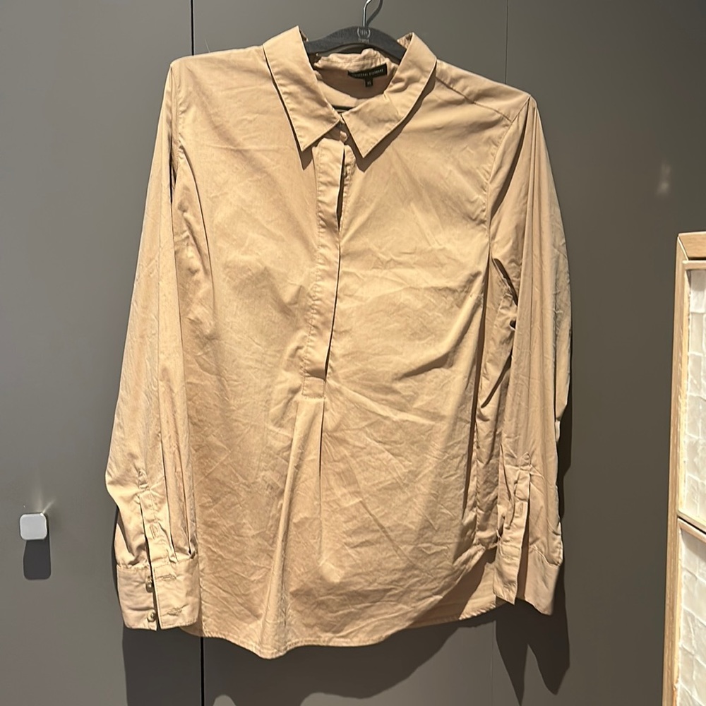 Tan Elbe Popover Half Placket Shirt Blouse Button Up Universal Standard
